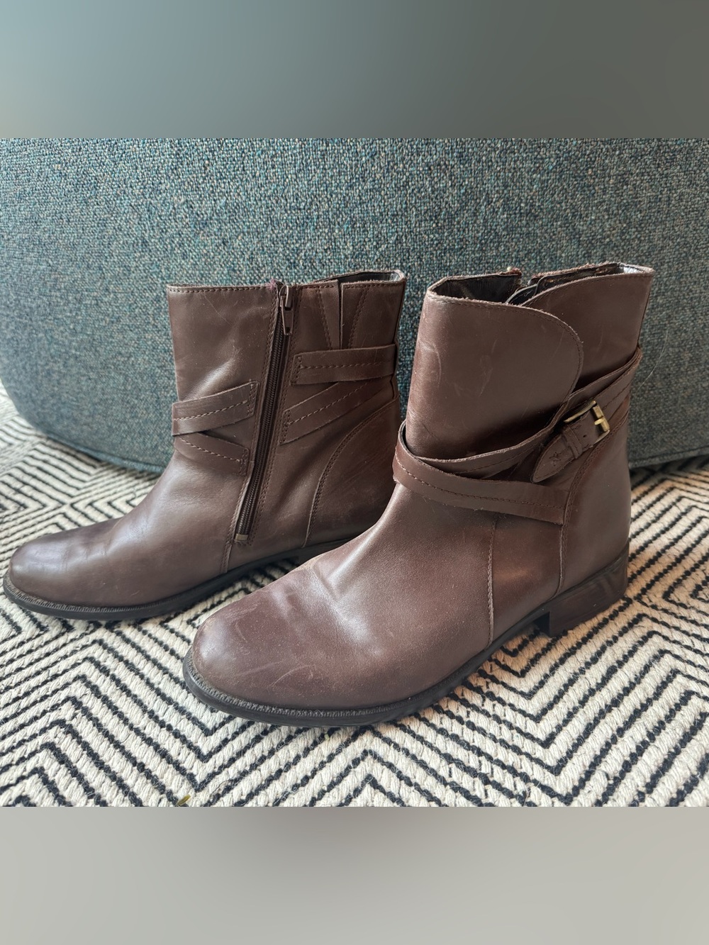 Clarks Women's Dark Brown Leather Ankle Booties with Buckle Detail